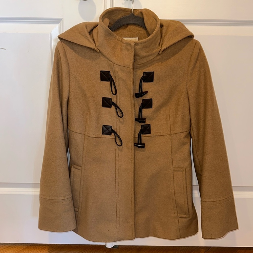 Excellent Condition Michael Kors Pea Coat With Hood- Size 6-Camel Color
